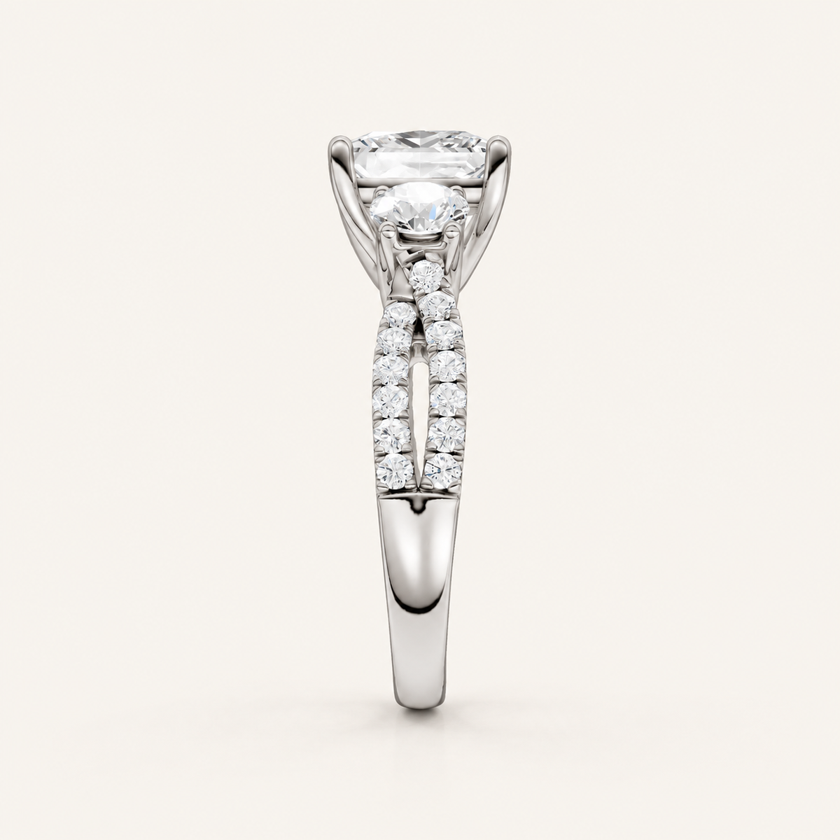 4CT Princess Cut Lab Grown Diamond Hidden Halo Three Stone Ring