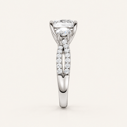 4CT Princess Cut Lab Grown Diamond Hidden Halo Three Stone Ring