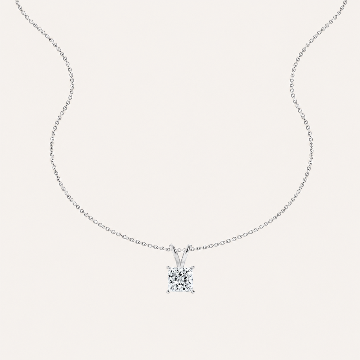 3CT Princess Cut Lab Grown Diamond Split Bale Pendant Necklace