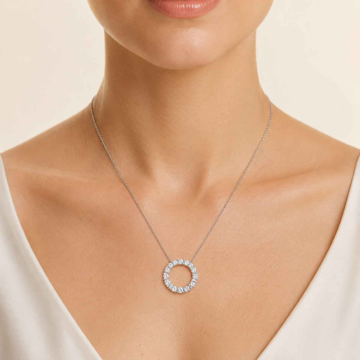 2CT Round Cut Lab Grown Diamond Circle Pendant Necklace