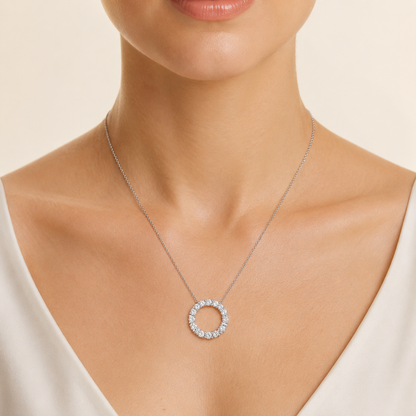 2CT Round Cut Lab Grown Diamond Circle Pendant Necklace