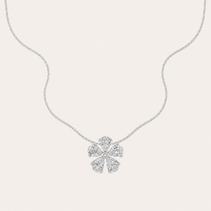 1.5CT Pear Cut Lab Grown Diamond Floral Pendant Necklace