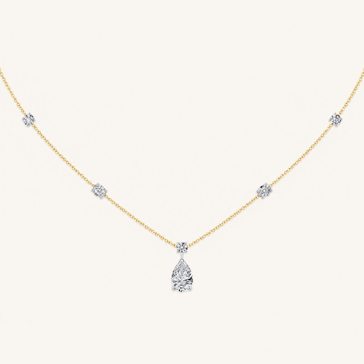 3CT Pear Cut lab Grown Diamond Strata Chic Pendant Necklace