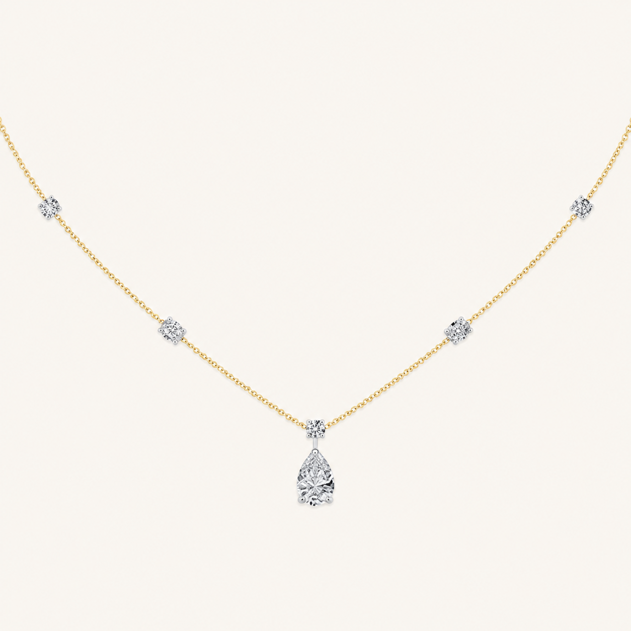 3CT Pear Cut lab Grown Diamond Strata Chic Pendant Necklace
