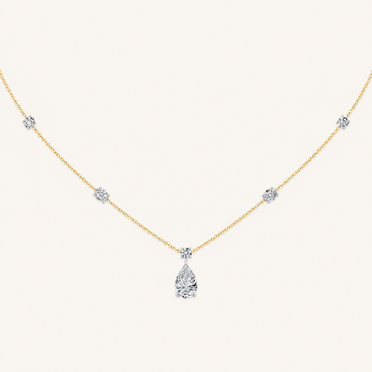 3CT Pear Cut lab Grown Diamond Strata Chic Pendant Necklace