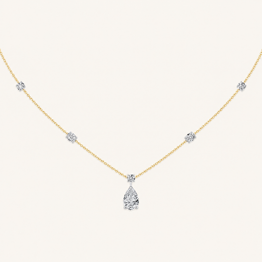 3CT Pear Cut lab Grown Diamond Strata Chic Pendant Necklace