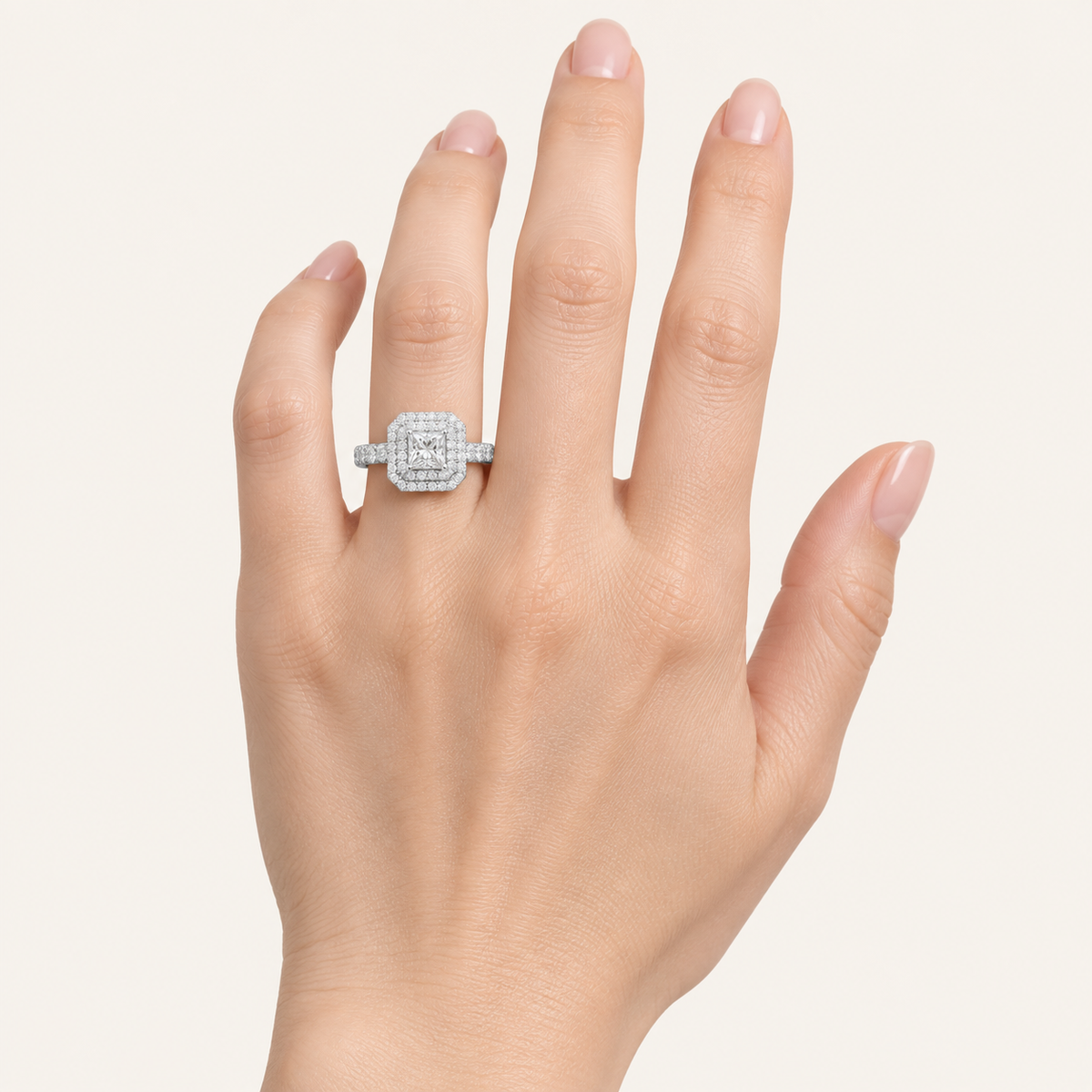 1.15CT Princess Cut Lab Grown Diamond Halo Side Stone Ring