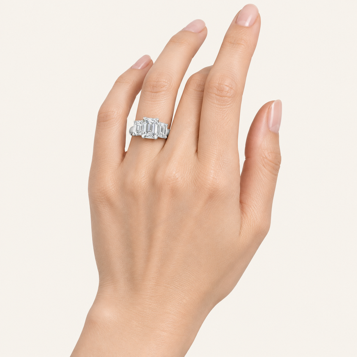 3.00CT Emerald Cut Lab Grown Diamond Three Stone Ring