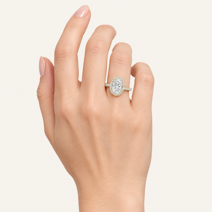 2.25CT Oval Cut Lab Grown Diamond Halo Side Stone Ring