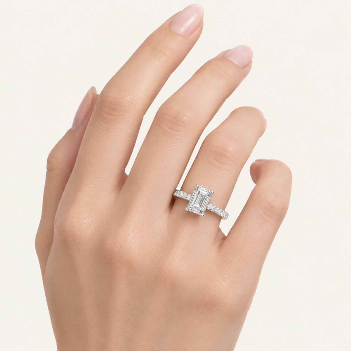 1.75CT Emerald Cut Lab Grown Diamond Side Stone Ring