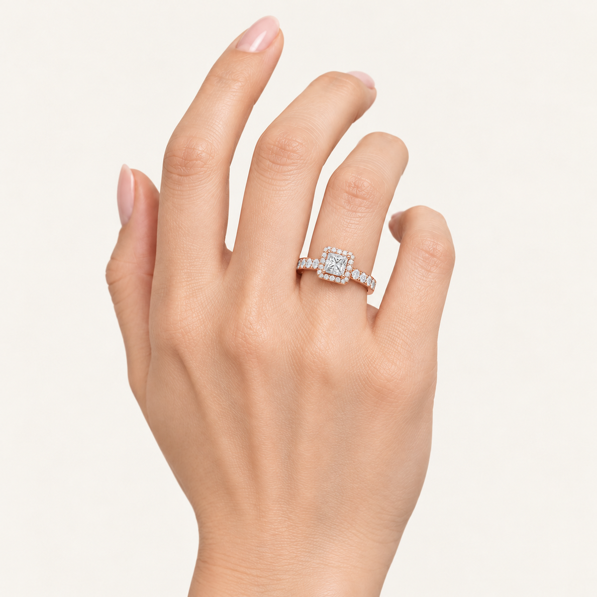 1.25 CT Princess Cut Lab Grown Diamond Halo Side Stone Ring