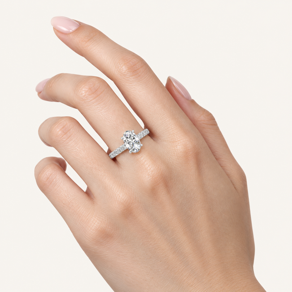 1.75CT Oval Cut Lab Grown Diamond Side Stone Ring
