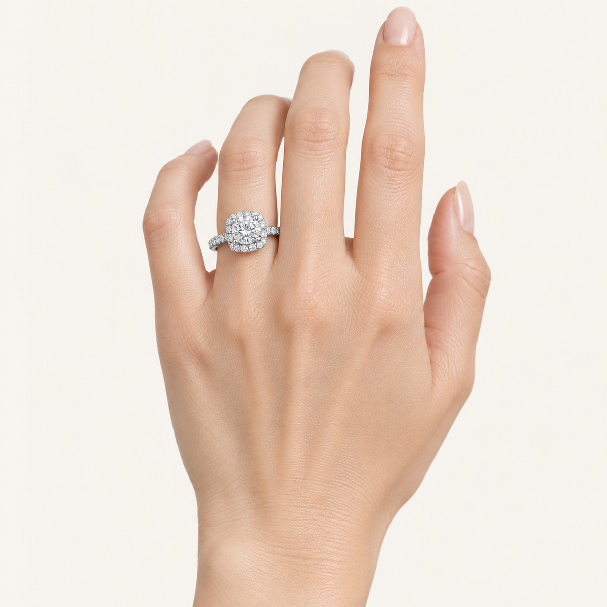 1.50CT Round Cut Lab Grown Diamond Halo Side Stone Ring