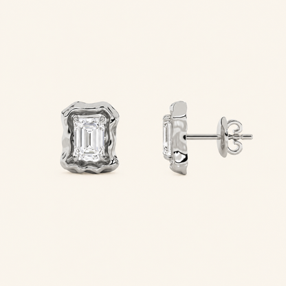 1.5CT Emerald Cut Lab Grown Diamond Organic Design Stud Earrings
