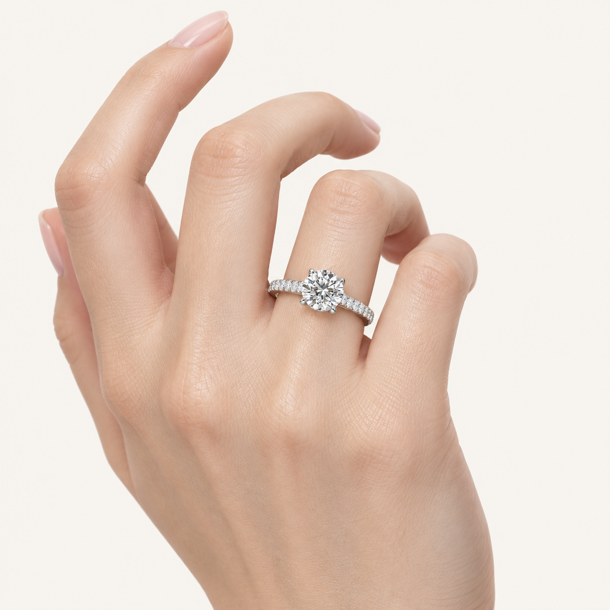 1.75CT Round Cut Lab Grown Diamond Side Stone Ring