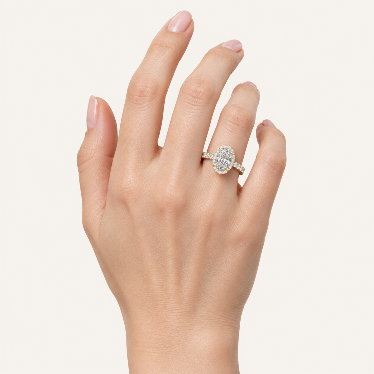 1.25CT Oval Cut Lab Grown Diamond Halo Side Stone Ring
