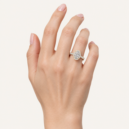 1.25CT Oval Cut Lab Grown Diamond Halo Side Stone Ring