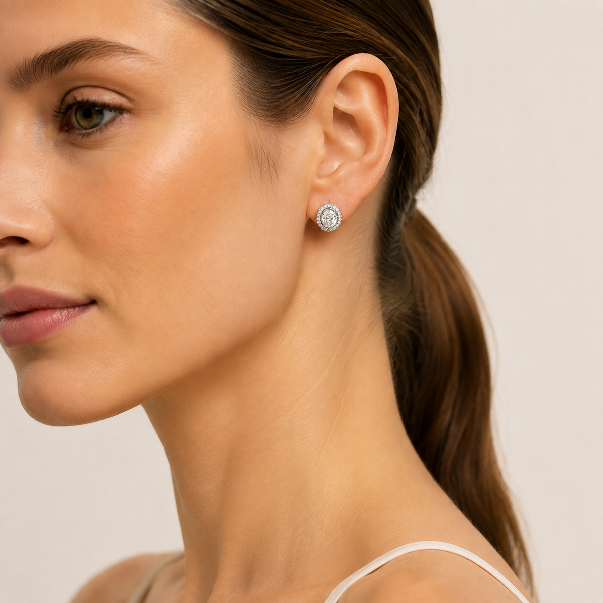 2CT Round Cut Lab Grown Diamond Halo Stud Earrings