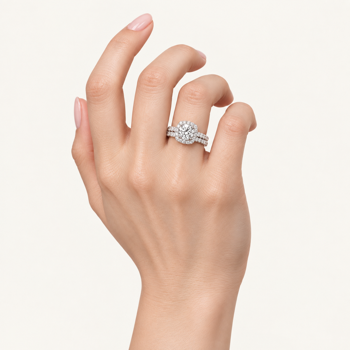 1.66CT Round Cut Lab Grown Diamond Bridal Halo Set