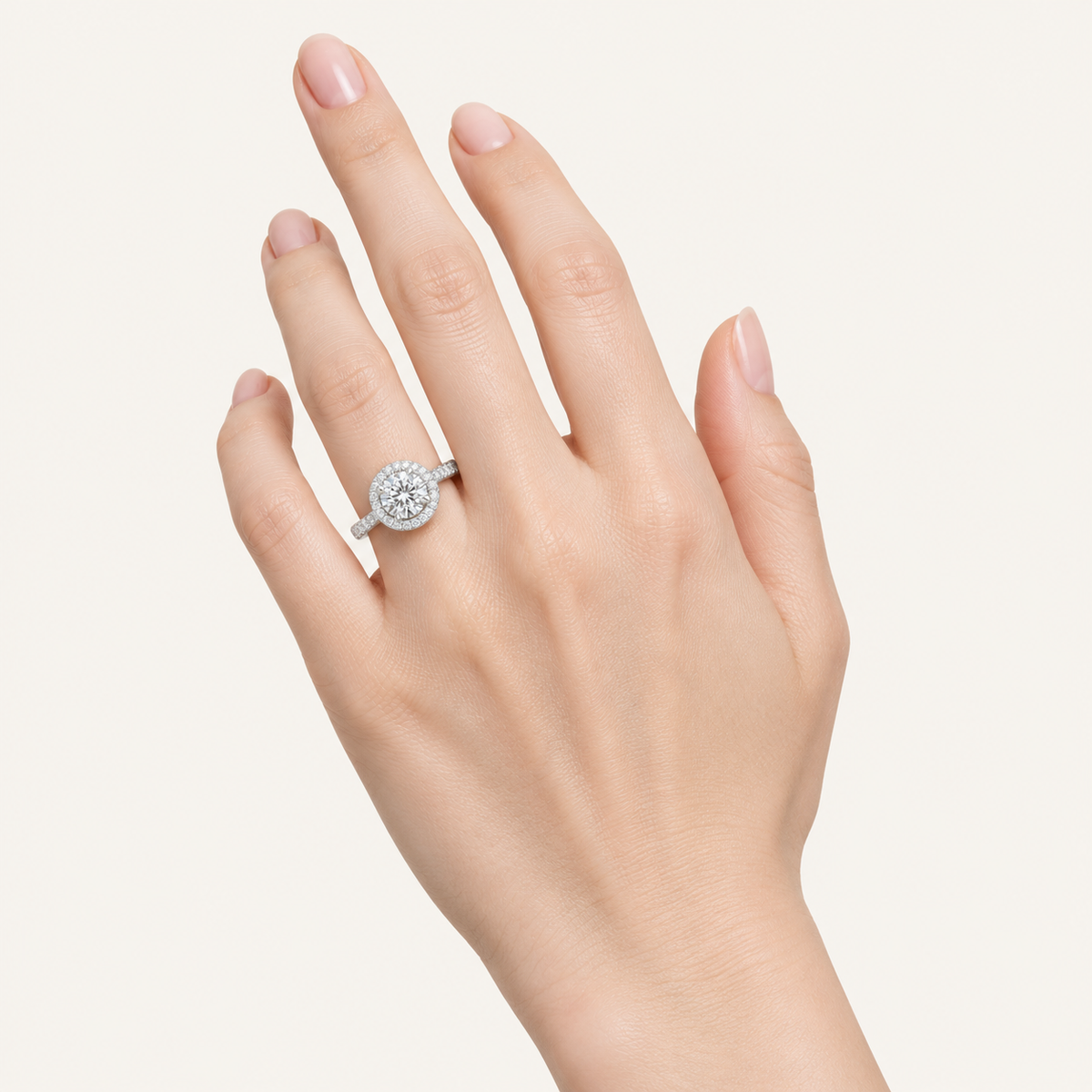 1.75CT Round Cut Lab Grown Diamond Halo Side Stone Ring
