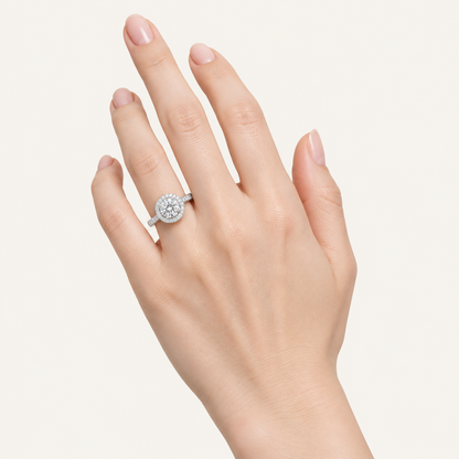 1.75CT Round Cut Lab Grown Diamond Halo Side Stone Ring
