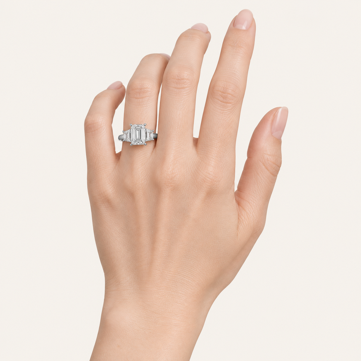 1.57CT Emerald Cut Lab Grown Diamond Three Stone Ring
