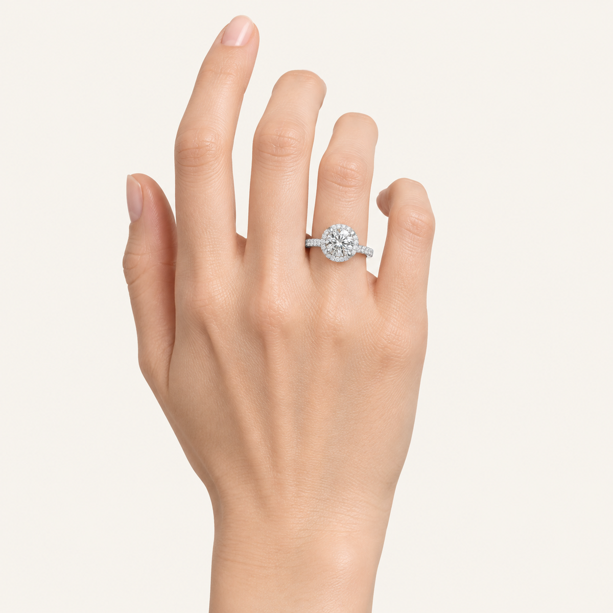 1.25CT Round Cut Lab Grown Diamond Halo Side Stone Ring