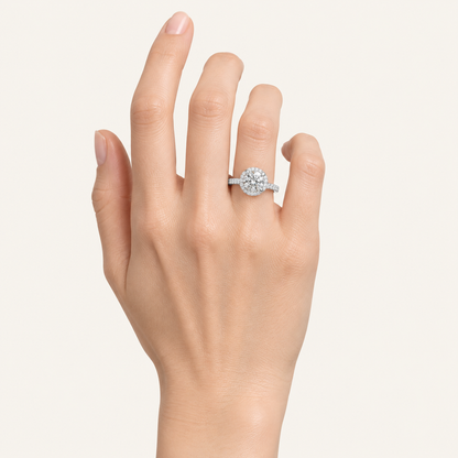 1.25CT Round Cut Lab Grown Diamond Halo Side Stone Ring