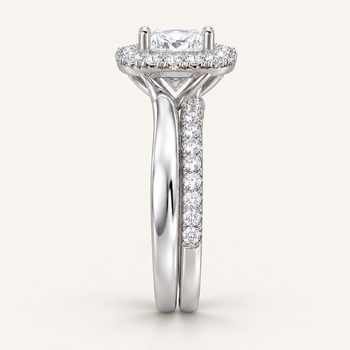 1.16 CT Princess Cut Lab Grown Diamond Halo Bridal Set