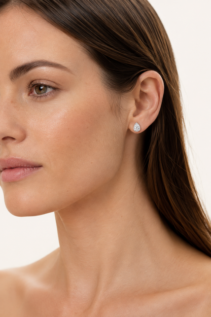 2CT Pear Cut Lab Grown Diamond Halo Stud Earrings