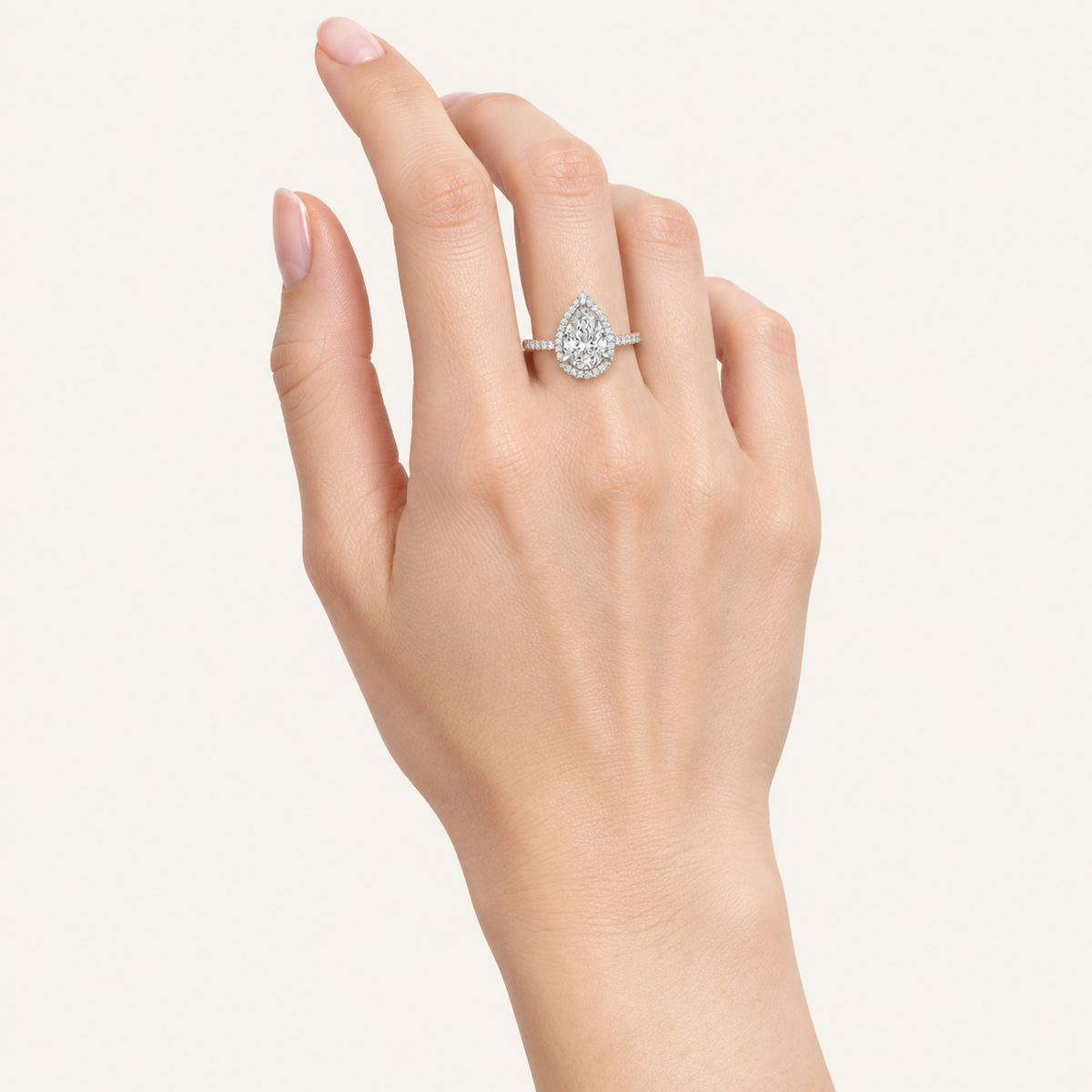 1.75CT Pear Cut Lab Grown Diamond Halo Side Stone Ring