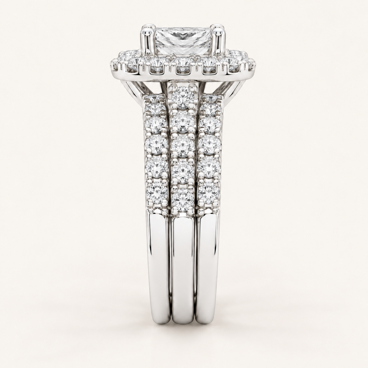 1.50 CT Princess Cut Lab Grown Diamond Bridal Halo Set