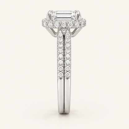 1.78 CT Emerald Cut Lab Grown Diamond Halo Bridal Set
