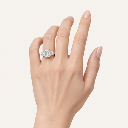3.20CT Emerald Cut Lab Grown Diamond Three Stone Ring