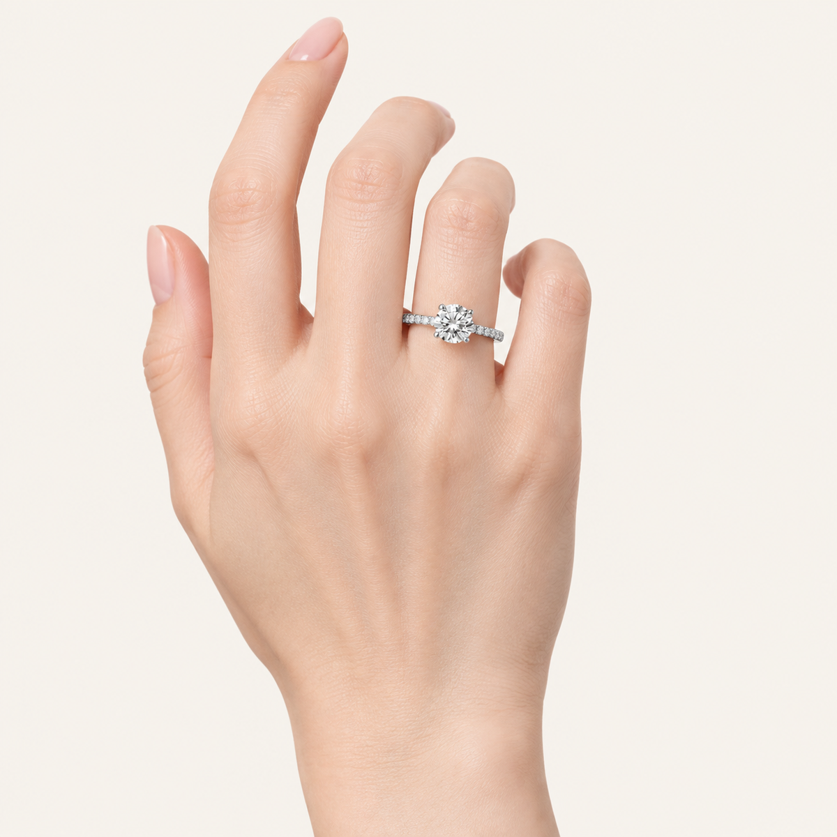 1.00CT Round Cut Lab Grown Diamond Hidden Halo Side Stone Ring