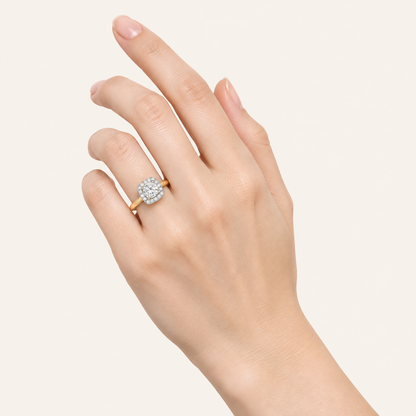 1.00CT Round Cut Lab Grown Diamond Halo Side Stone Ring