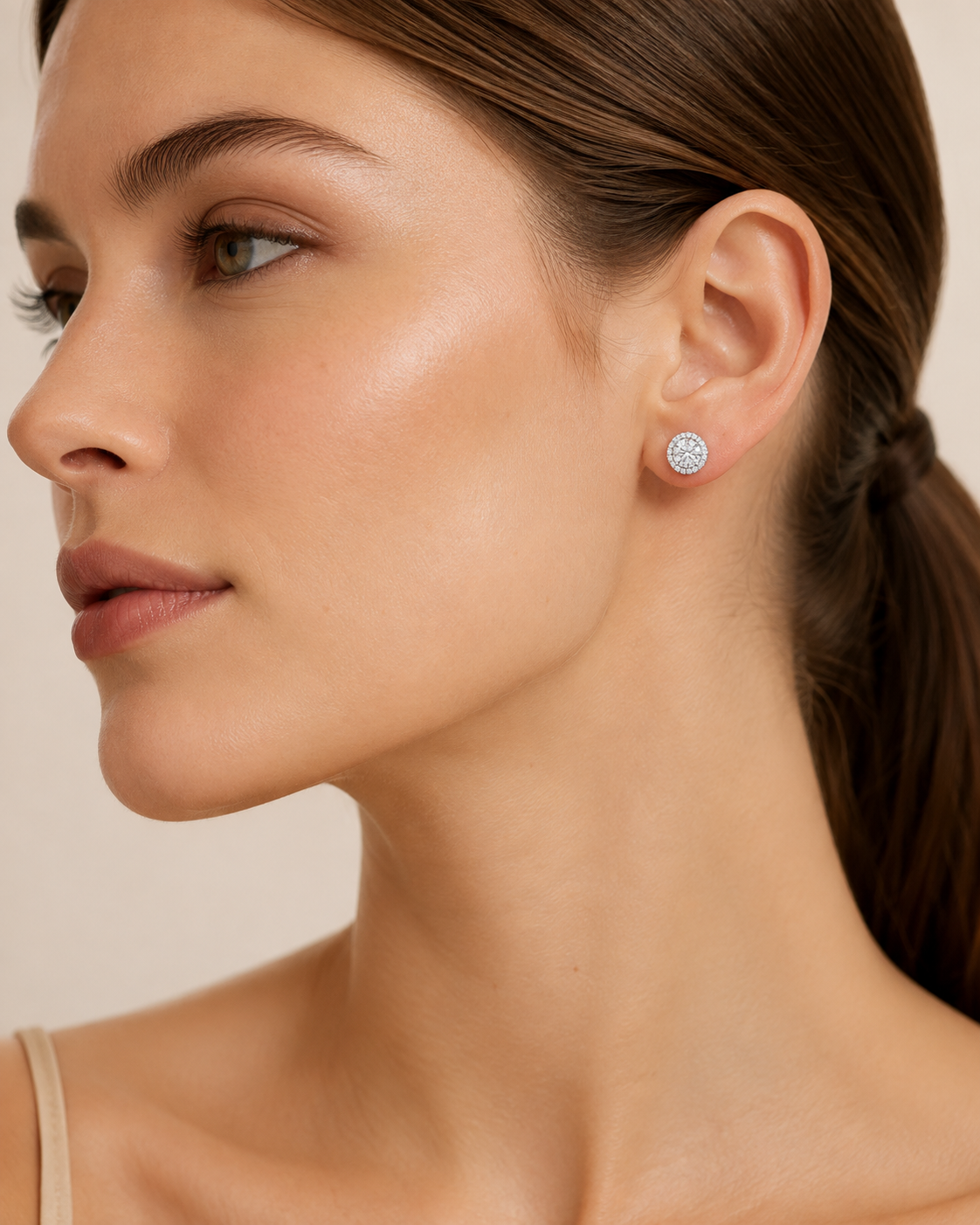 1CT Round Cut Lab Grown Diamond Halo Stud Earrings