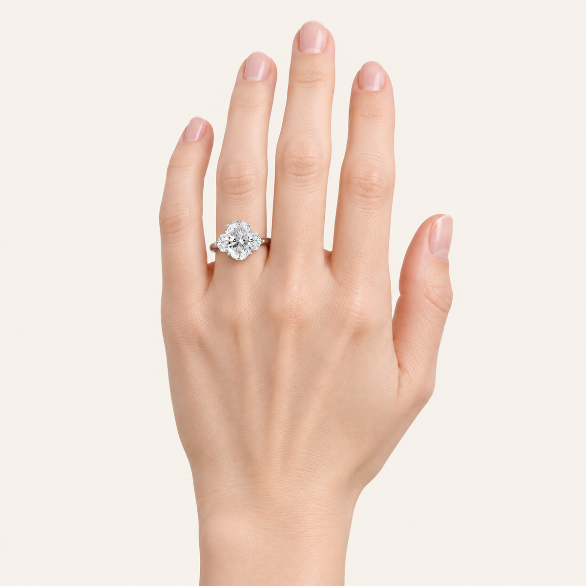 3.94CT Oval Cut Lab Grown Diamond Three Stone Ring