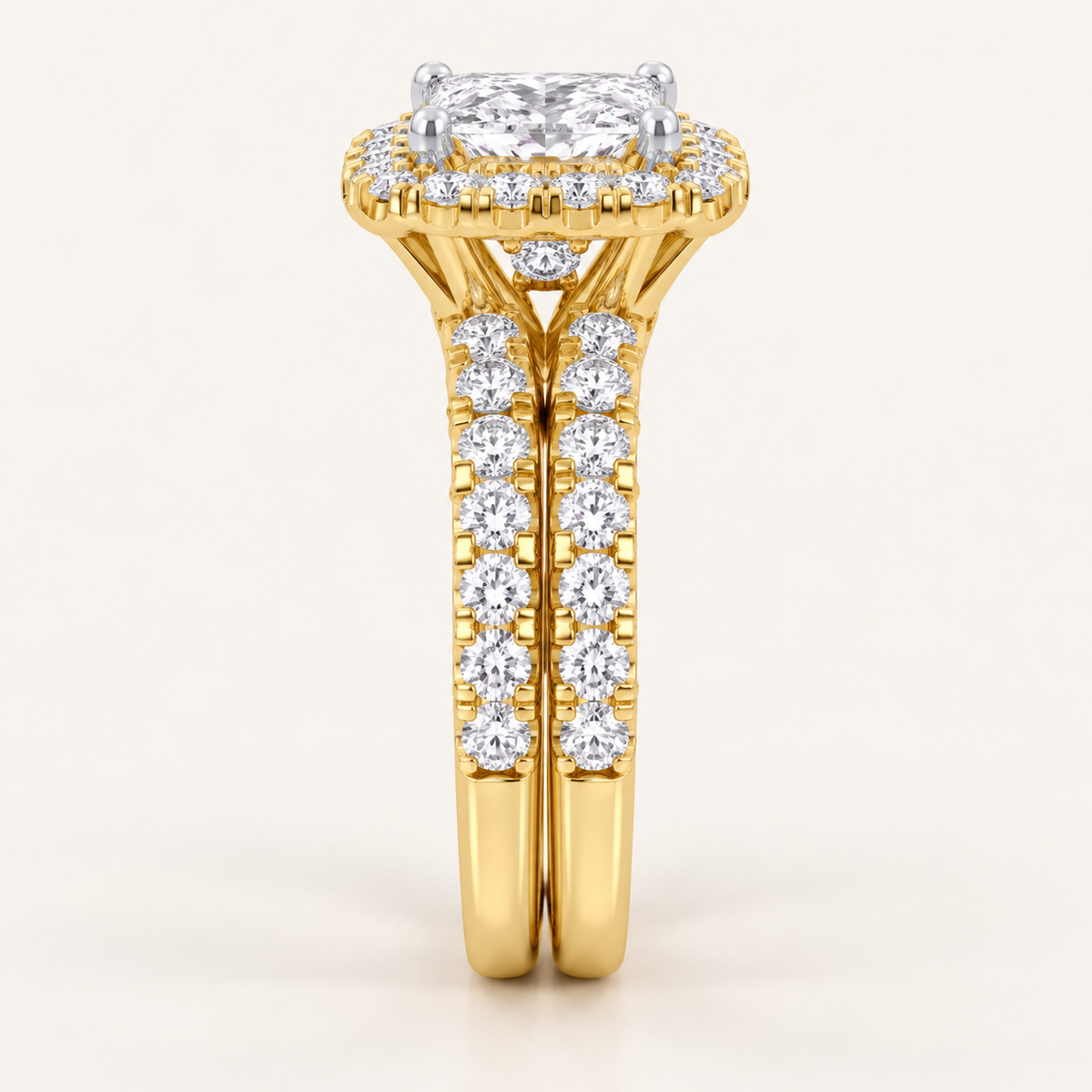 1.62 CT Princess Cut Lab Grown Diamond Halo Bridal Set