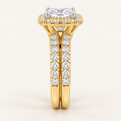 1.62 CT Princess Cut Lab Grown Diamond Halo Bridal Set