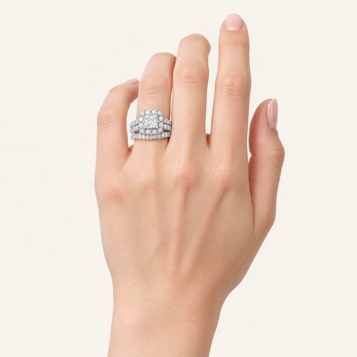 2.00CT Princess Cut Lab Grown Diamond Bridal Ring Set