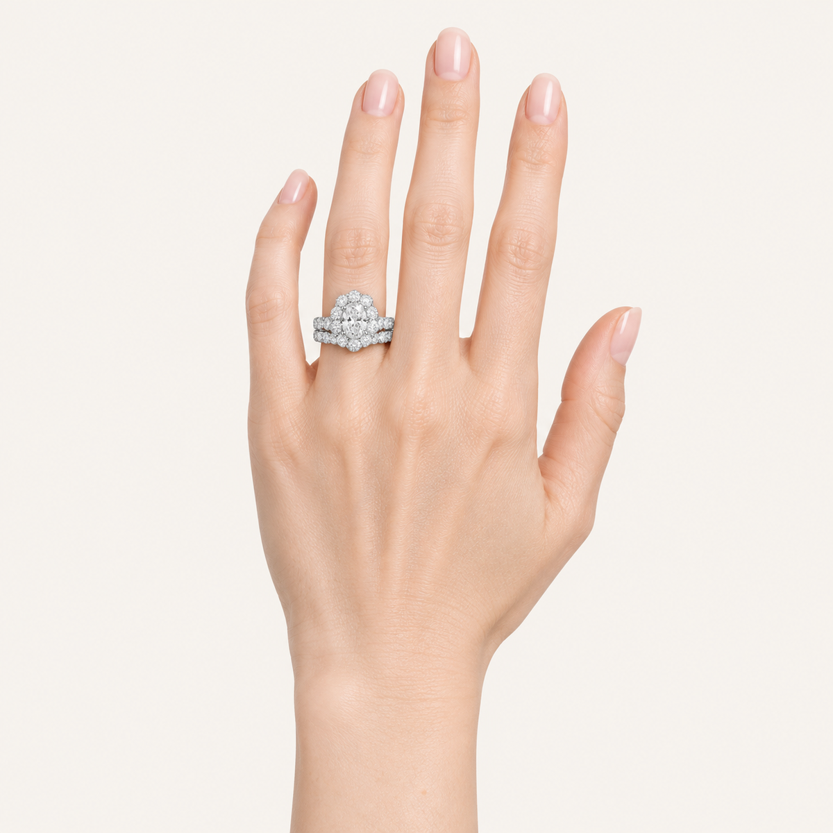 3.00CT Oval Cut Lab Grown Diamond Halo Bridal Set