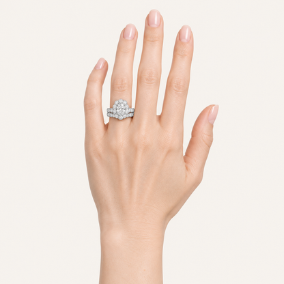 3.00CT Oval Cut Lab Grown Diamond Halo Bridal Set