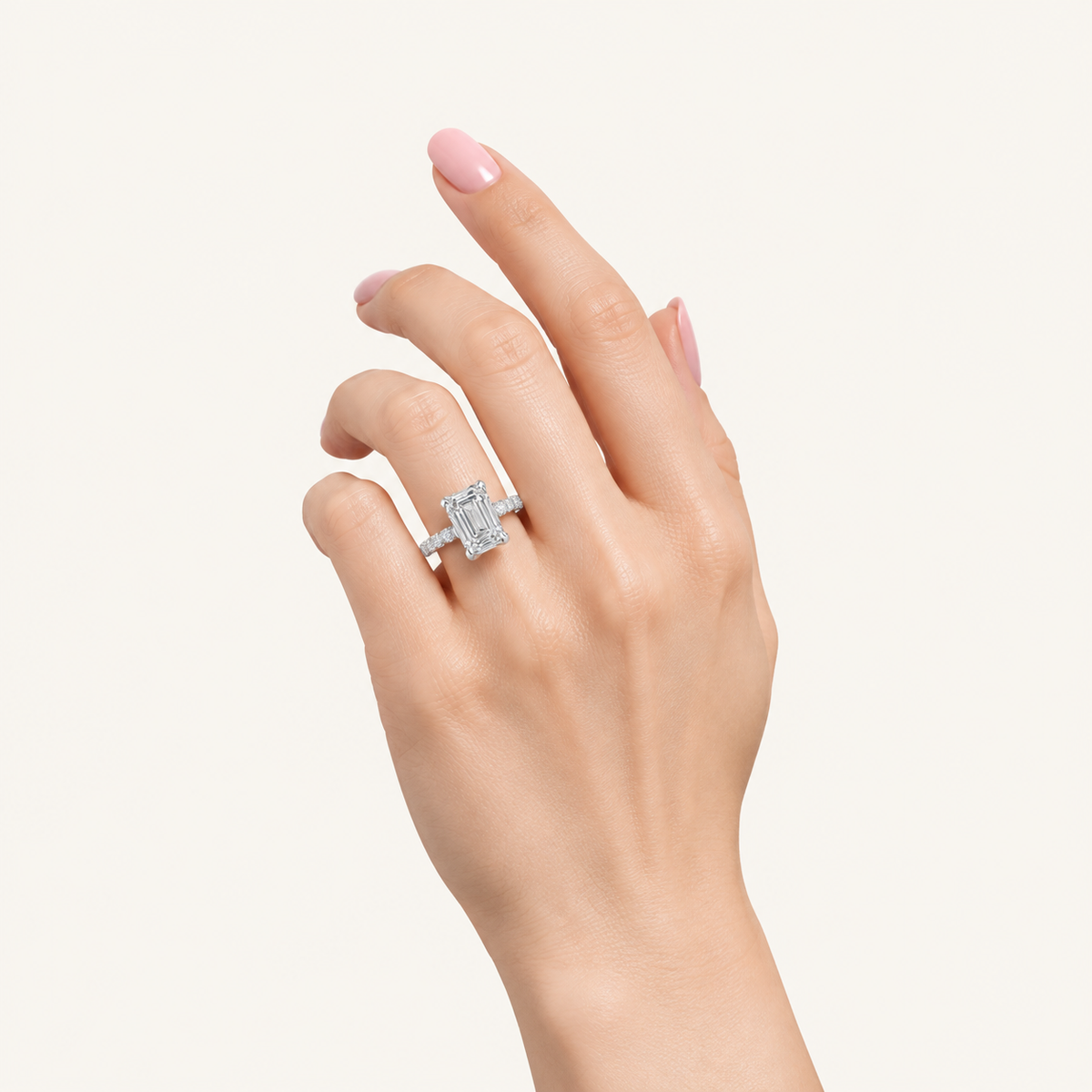 1.16CT Emerald Cut Lab Grown Diamond Halo Side Stone Ring