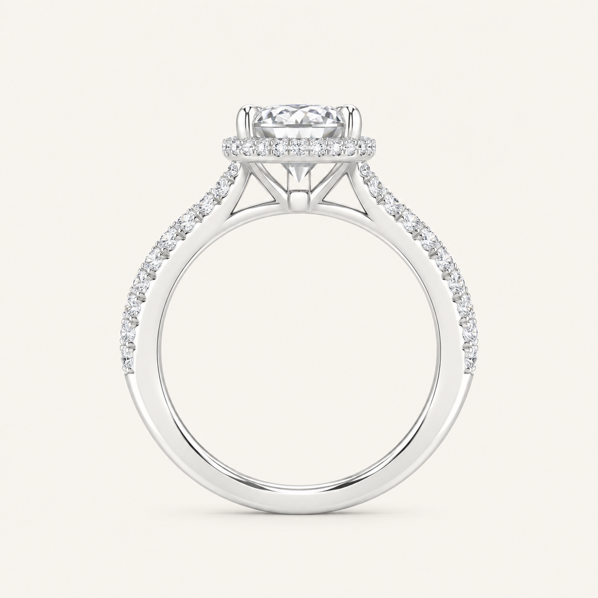 1.25CT Oval Cut Lab Grown Diamond Halo Side Stone Ring