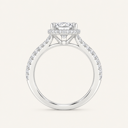 1.25CT Oval Cut Lab Grown Diamond Halo Side Stone Ring