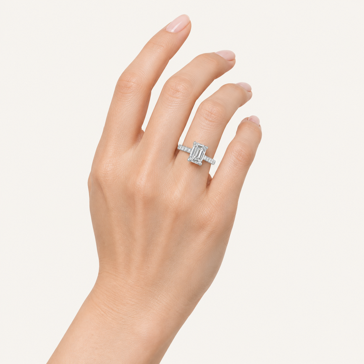 2.25CT Emerald Cut Lab Grown Diamond Side Stone Ring