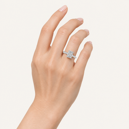 2.25CT Emerald Cut Lab Grown Diamond Side Stone Ring