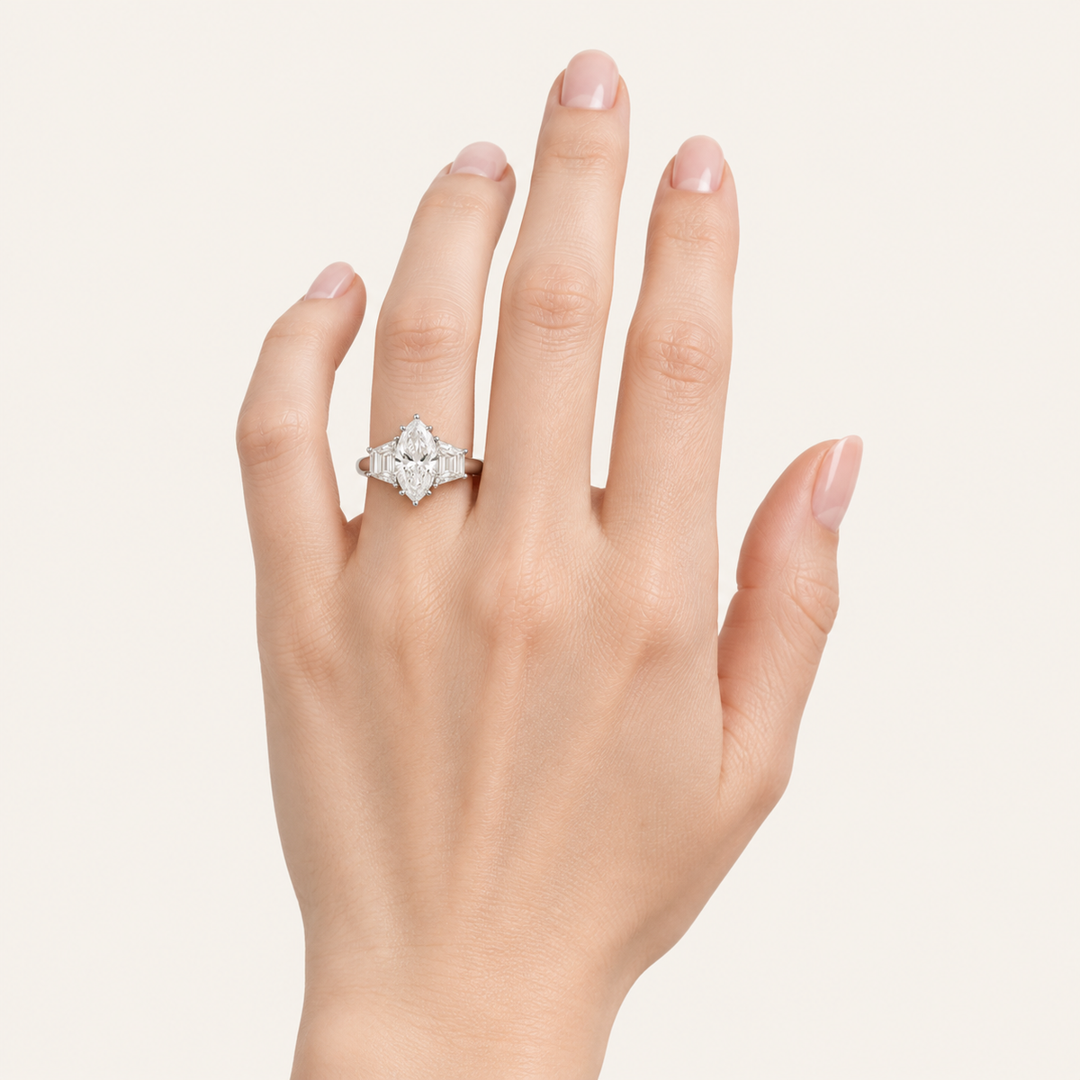 3.17CT Marquise Cut Lab Grown Diamond Three Stone Ring