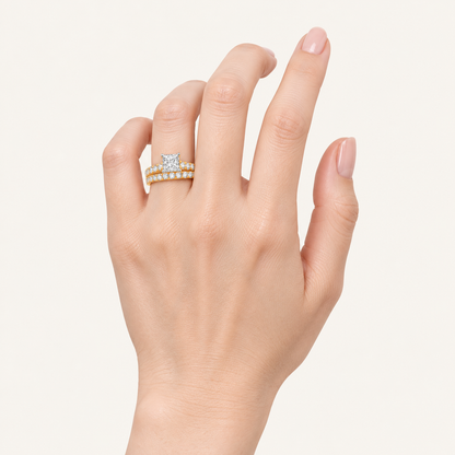 2.00CT Princess Cut Lab Grown Diamond Bridal Ring Set